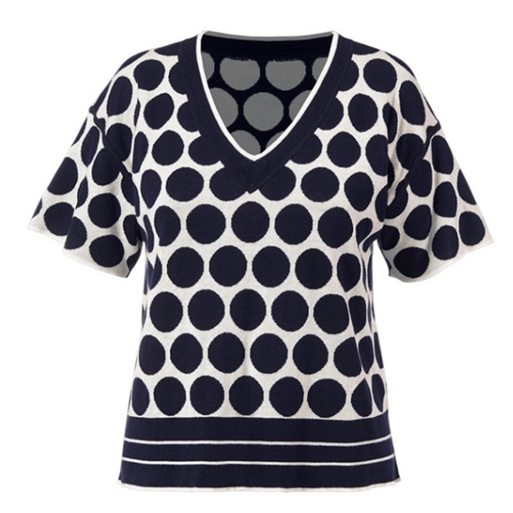 cabi NWOT Volley Pullover, Navy/White Polka Dot, SMALL, Reversible, Spring 2020 - Picture 2 of 6